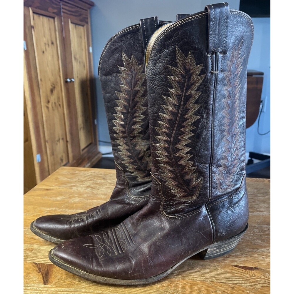 Vintage Nocona Boots Brown Stitch Cowboy Western Sz 12.5D 12 1/2 D